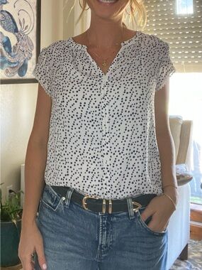fun 2 fun White Blouse with Navy Polka Dots